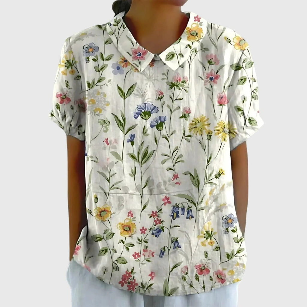 Sofía | Blusa de Lino con Estampado Botánico para Mujer - Noa Lagos