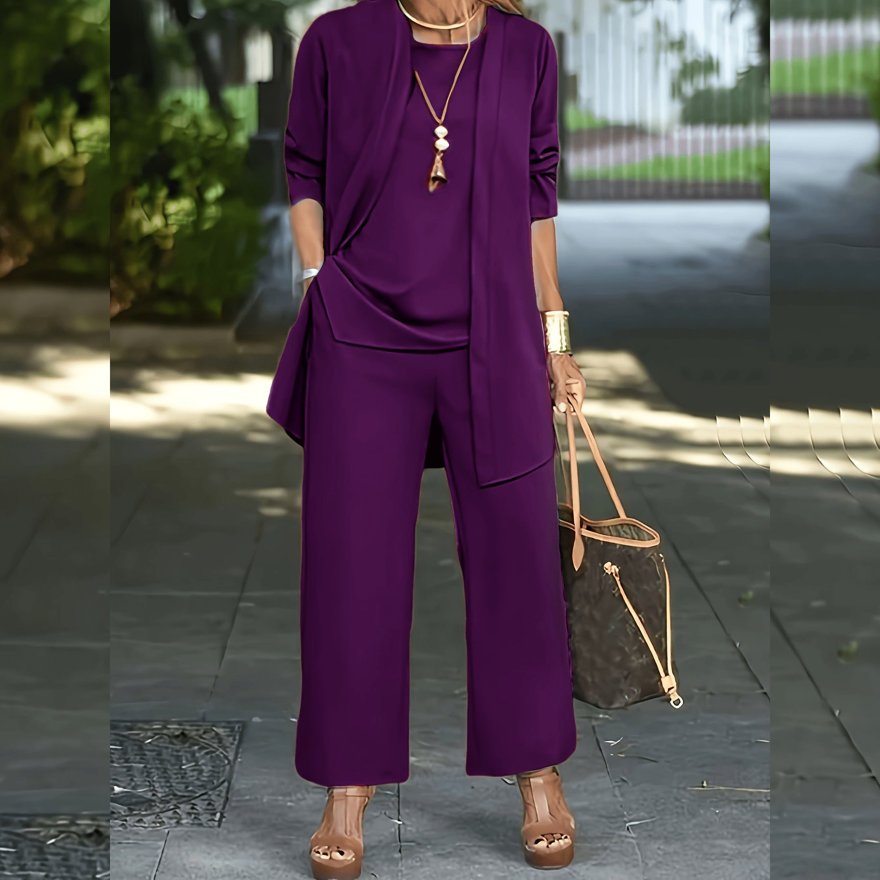 Sofía | Conjunto de Mujer de Tres Piezas con Chaqueta, Top y Pantalones Anchos - Noa Lagos