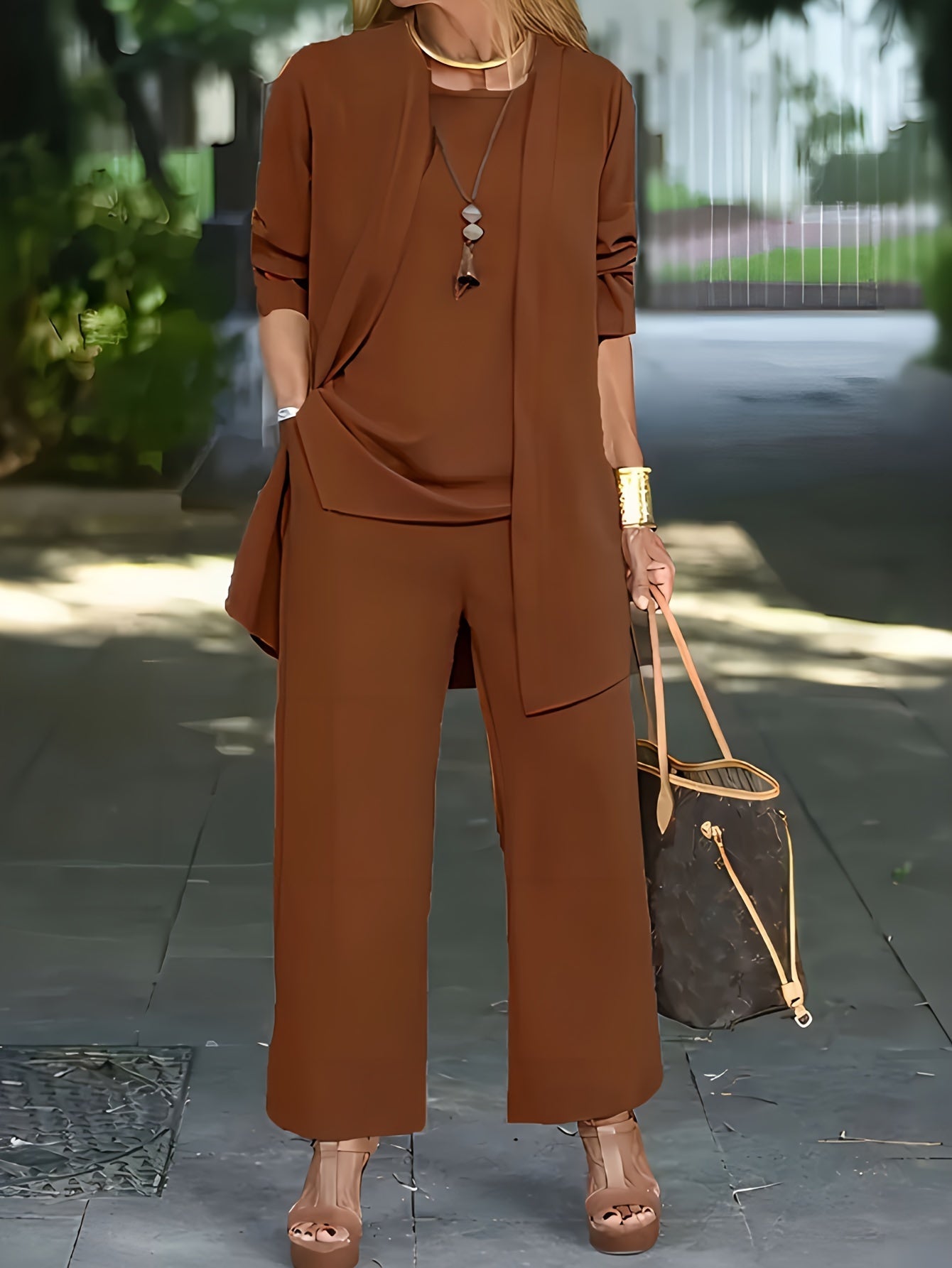 Sofía | Conjunto de Mujer de Tres Piezas con Chaqueta, Top y Pantalones Anchos - Noa Lagos