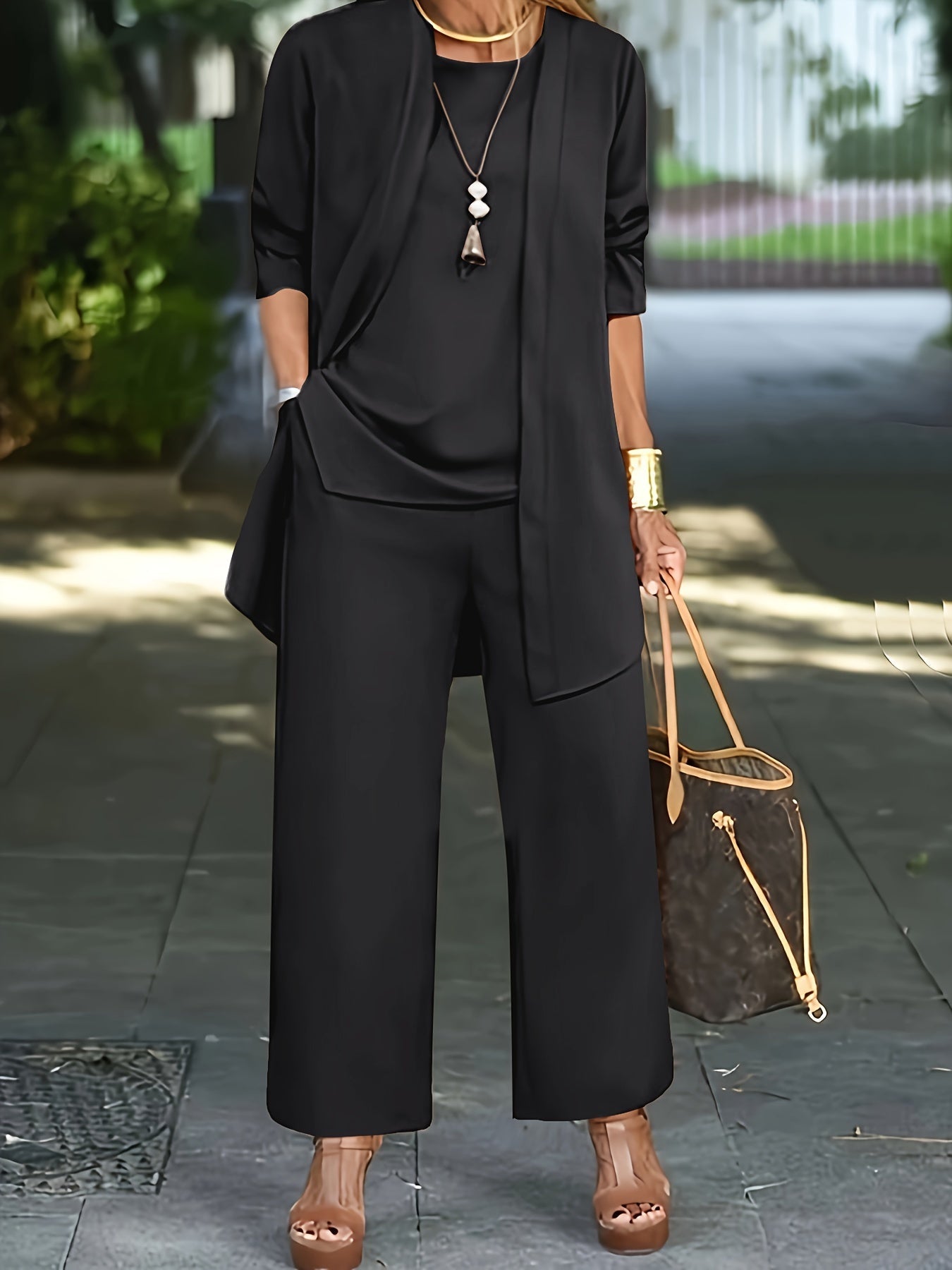 Sofía | Conjunto de Mujer de Tres Piezas con Chaqueta, Top y Pantalones Anchos - Noa Lagos