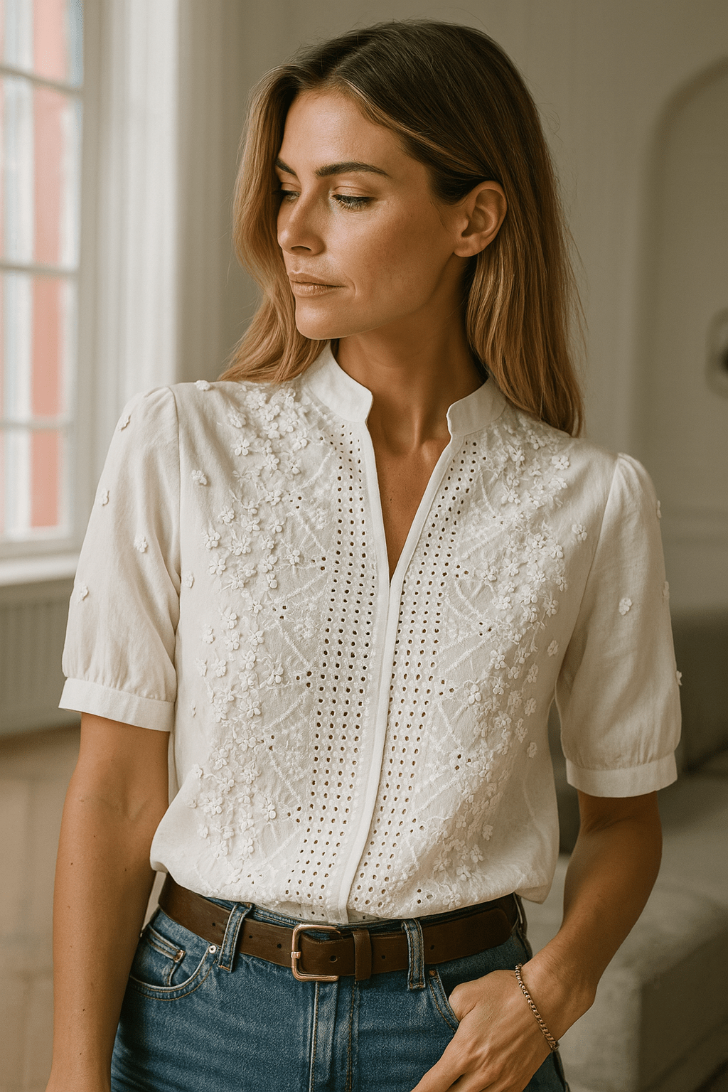 Sofia | Elegante Top Bordado con Cuello Alto - Noa Lagos