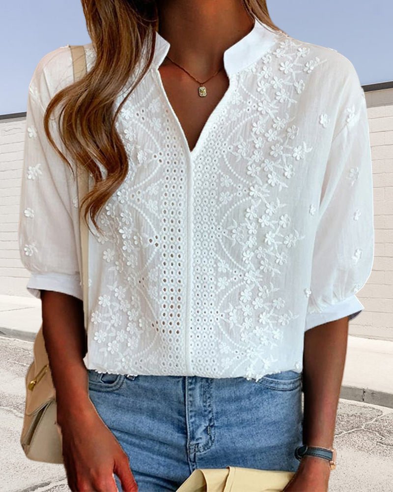 Sofia | Elegante Top Bordado con Cuello Alto - Noa Lagos