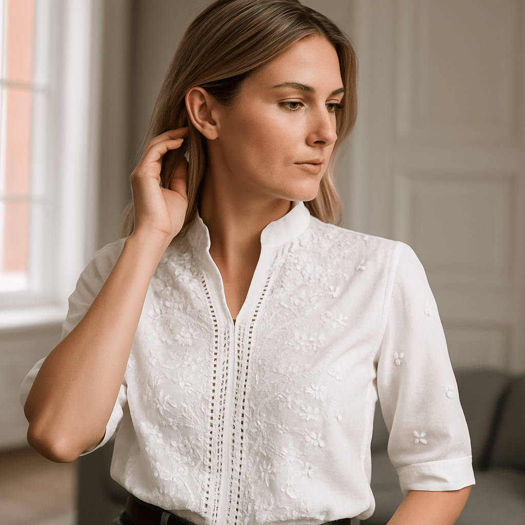 Sofia | Elegante Top Bordado con Cuello Alto - Noa Lagos