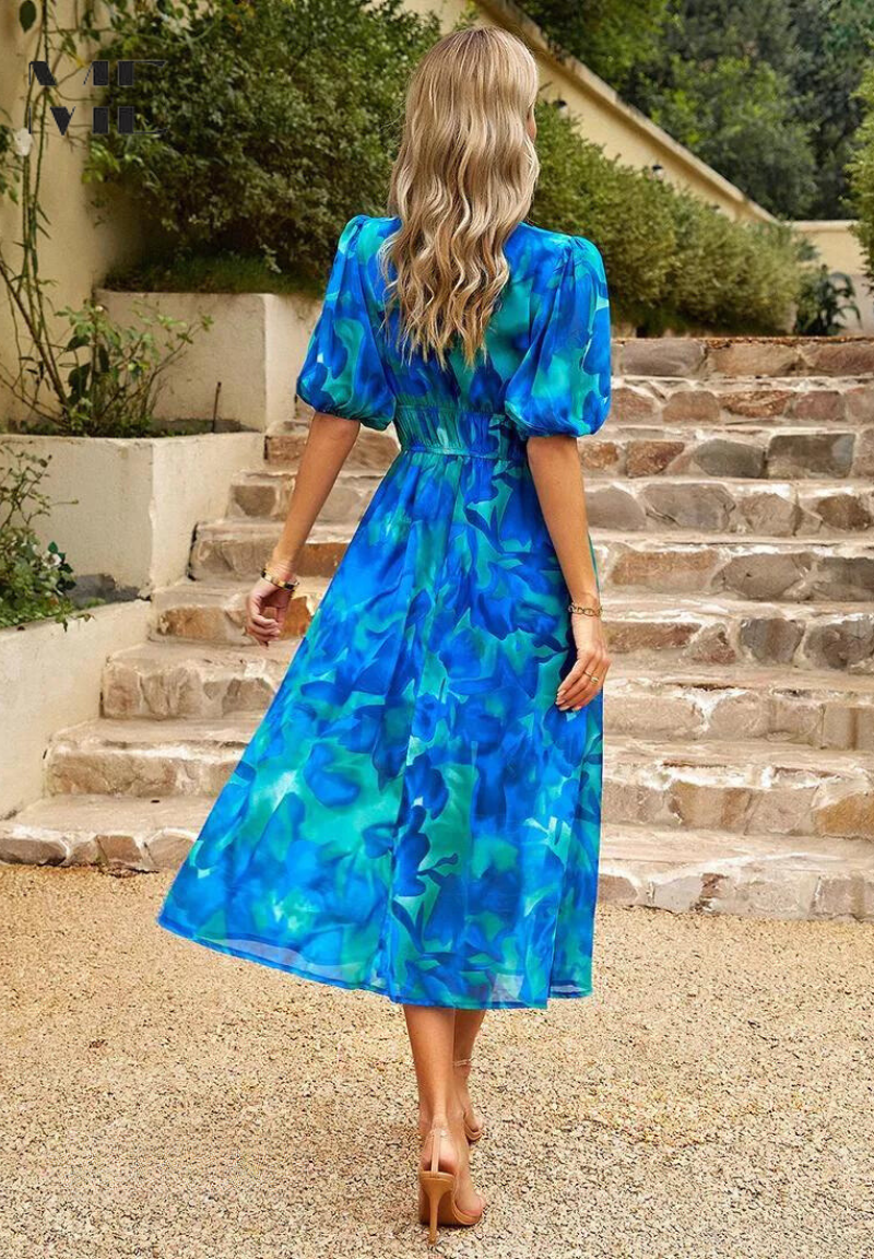 Sofia | Elegante Vestido Midi con Mangas Abullonadas para Invitada - Noa Lagos