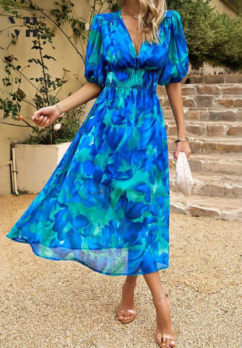 Sofia | Elegante Vestido Midi con Mangas Abullonadas para Invitada - Noa Lagos