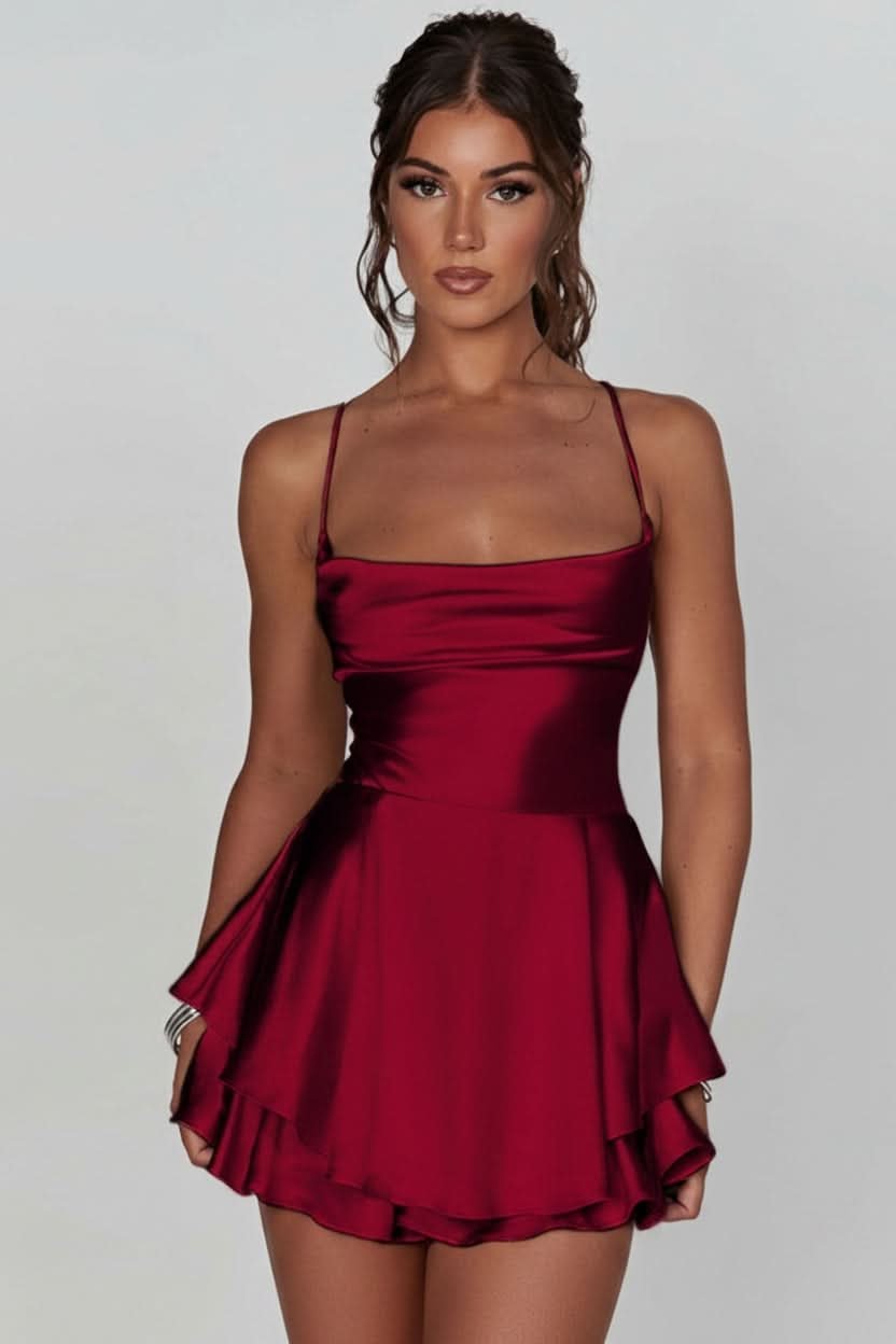 Sofía | Mini Vestido de Cóctel de Satén con Cuello Cuadrado para Mujer - Noa Lagos