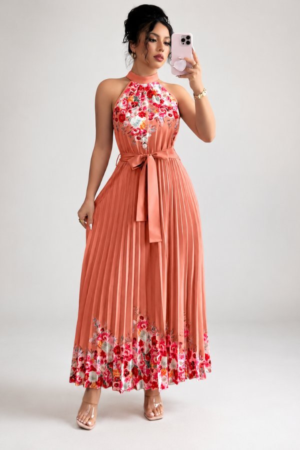 Sofía | Vestido de Noche Midi Floral Plisado para Mujer - Noa Lagos