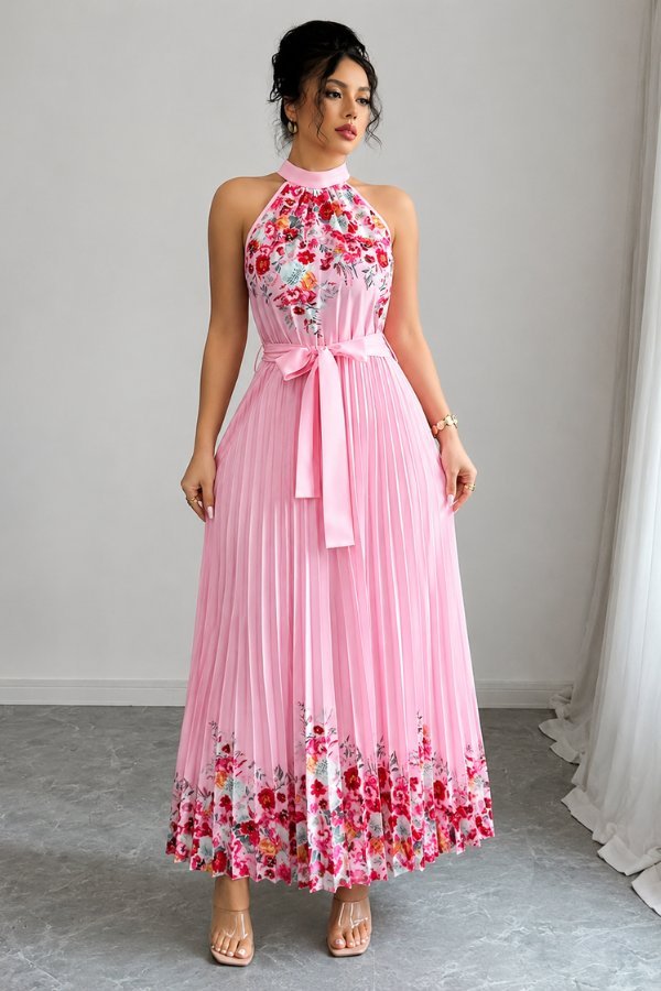 Sofía | Vestido de Noche Midi Floral Plisado para Mujer - Noa Lagos