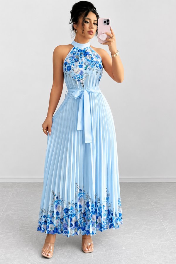 Sofía | Vestido de Noche Midi Floral Plisado para Mujer - Noa Lagos