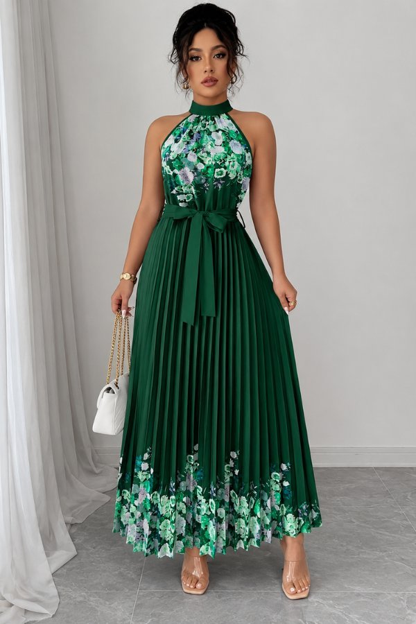 Sofía | Vestido de Noche Midi Floral Plisado para Mujer - Noa Lagos