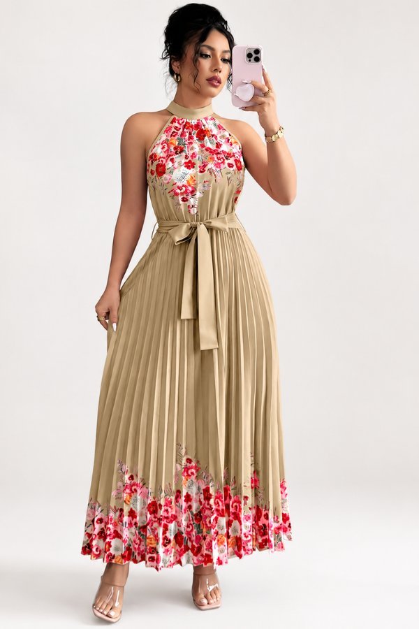 Sofía | Vestido de Noche Midi Floral Plisado para Mujer - Noa Lagos