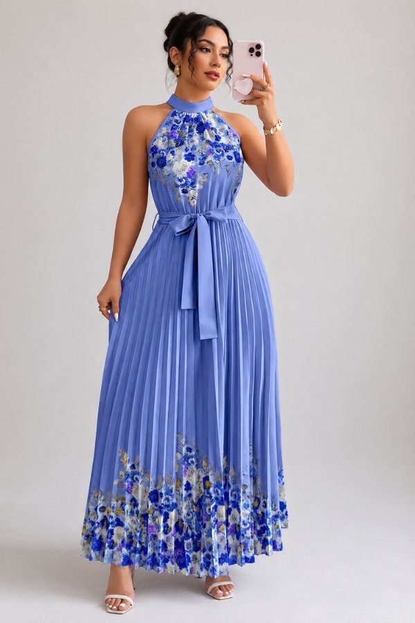 Sofía | Vestido de Noche Midi Floral Plisado para Mujer - Noa Lagos
