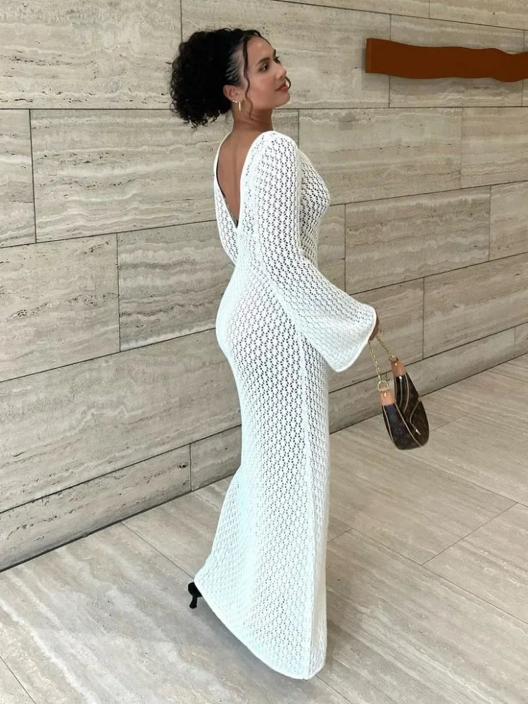 Sofía | Vestido Largo Playero Crochet con Escote en V para Mujer - Noa Lagos