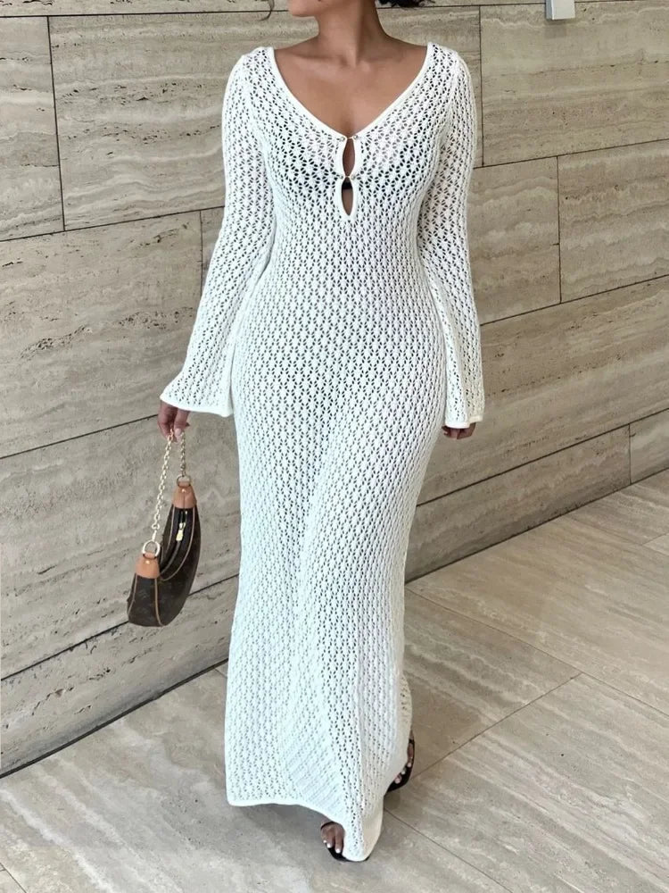 Sofía | Vestido Largo Playero Crochet con Escote en V para Mujer - Noa Lagos