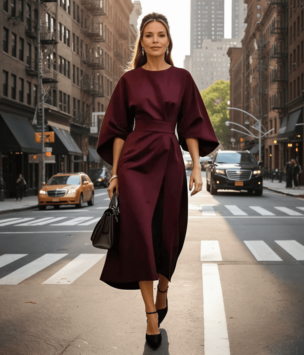 Sofia | Vestido Midi Elegante con Mangas Esculturales - Noa Lagos