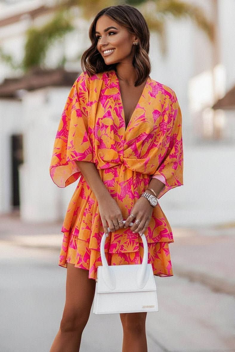 VALERIA – Vestido mini bohemio con estampado tropical para mujer - Noa Lagos