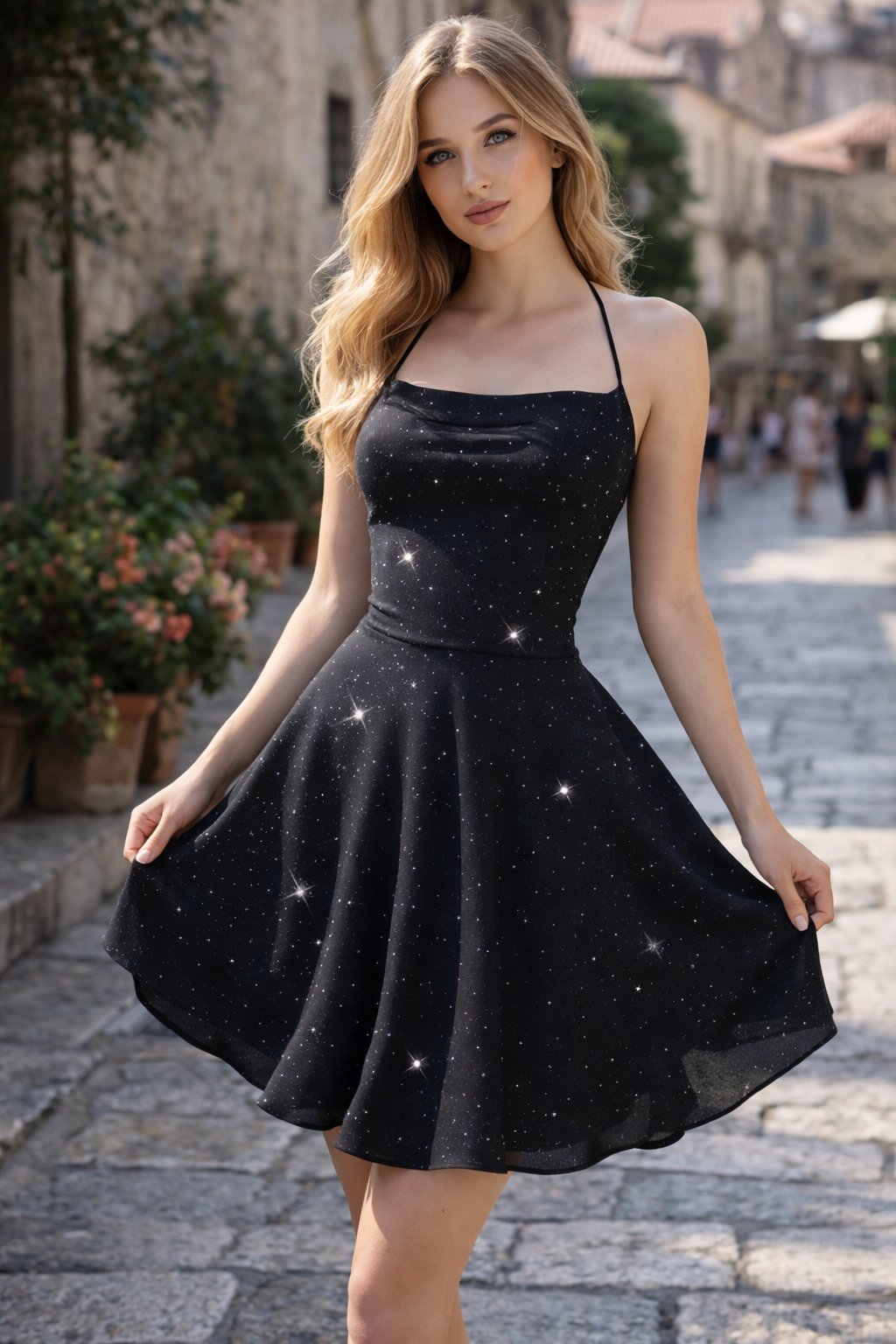 ELENA – Vestido de cóctel brillante con cuello halter para mujer