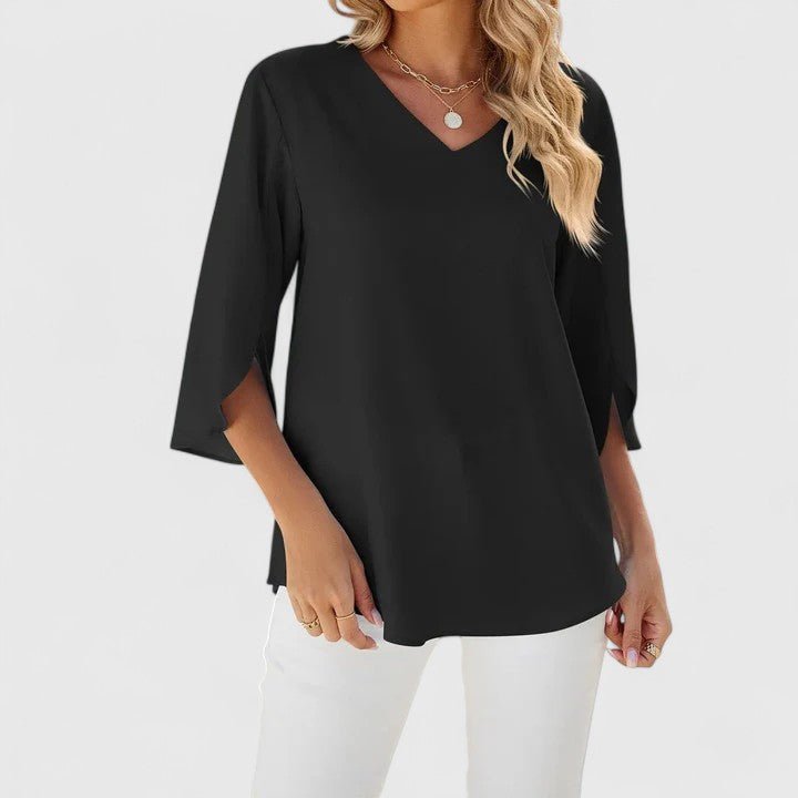 CARLA – Blusa de gasa con escote en V y volantes para mujer