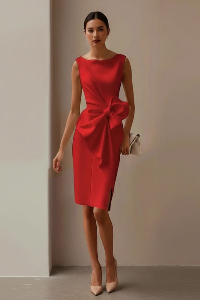 PAULA – Vestido midi sin mangas con lazo para mujer